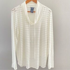 Chelsea & Theodore Sheer Ivory Striped Cowl Neck Top